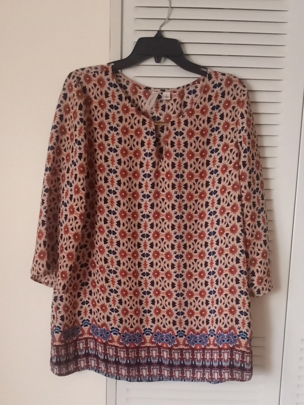 Tacera Cream Tunic with Rust Floral & Navy Border